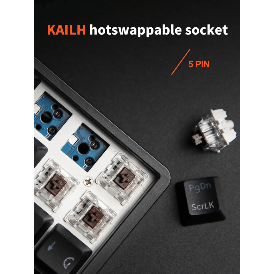 კლავიატურა Royal Kludge RK G68 RGB Mechanical Keyboard, Red switch, Hot Swappable, Wireless, USB Type-C, 2.4 GHz, Bluetooth, White