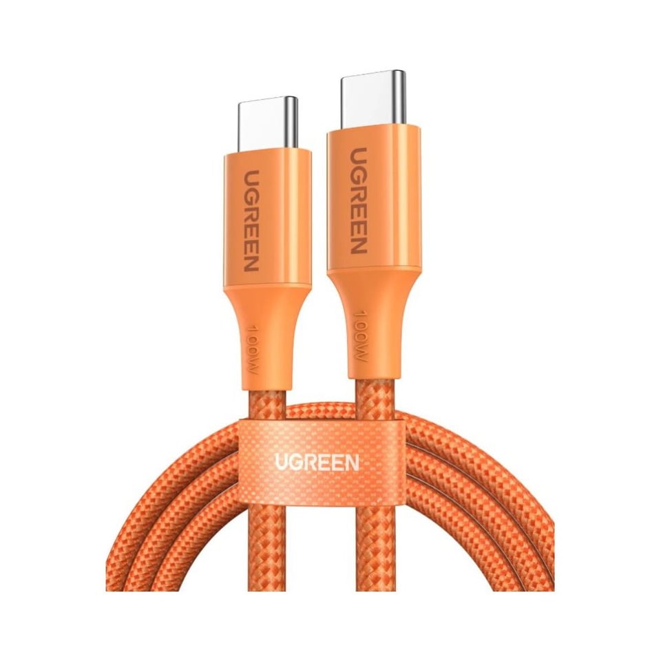 მობილურის კაბელი UGREEN L502 (95493), 100W, Type-C To Type-C PD Fast Charging Braided Cable, 1m, Orange
