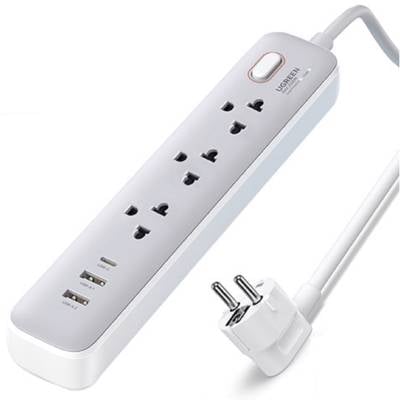 დენის გამანაწილებელი UGREEN CD286 (15143), 30W, 3 Socket, USB-A, Type-C, 1.5m, White
