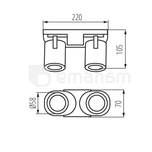 სანათი სპოტი Kanlux LAURIN EL-2I B 29123 GU10 2x MAX 35W