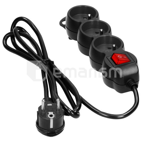 დამაგრძელებელი ORNO 3х3მ 3x1.0მმ Schuko ამომრთველი შავი