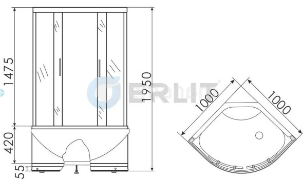 საშხაპე კაბინა Erlit ER0510T-C4 1000x1000x1950mm