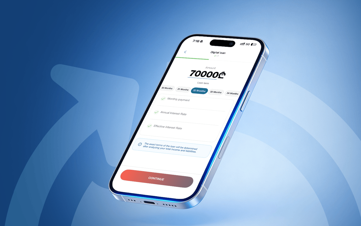 Digital loan page in MyCredo mobile application