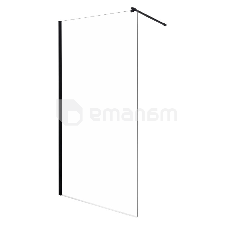 საშხაპე მინა გამჭვირვალე შავი პროფილით და კედელზე სამაგრით SUNWAY 100x200სმ-6მმ