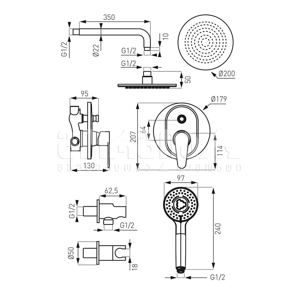 ჩასაშენებელი საშხაპე სისტემა BAG7P-SET1-S