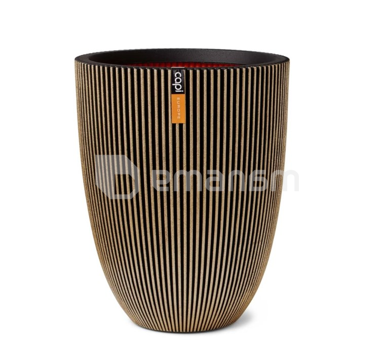 ქოთანი პლასტმასის Capi Europe Vase elegant low Groove NL 34х46სმ შავი-ოქროსფერი