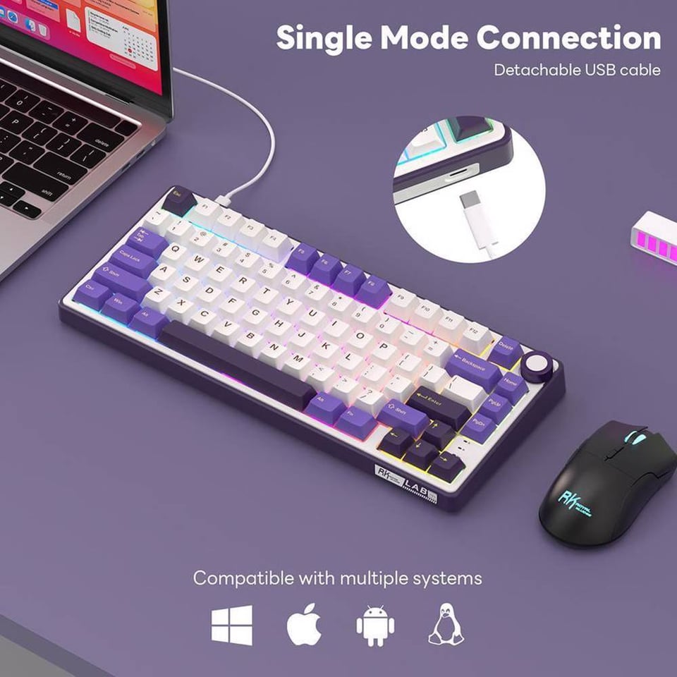 კლავიატურა Royal Kludge RK R75 RGB Mechanical Keyboard, Brown switch, Hot Swappable, Hot Swappable, Type-C wired, Blackberry