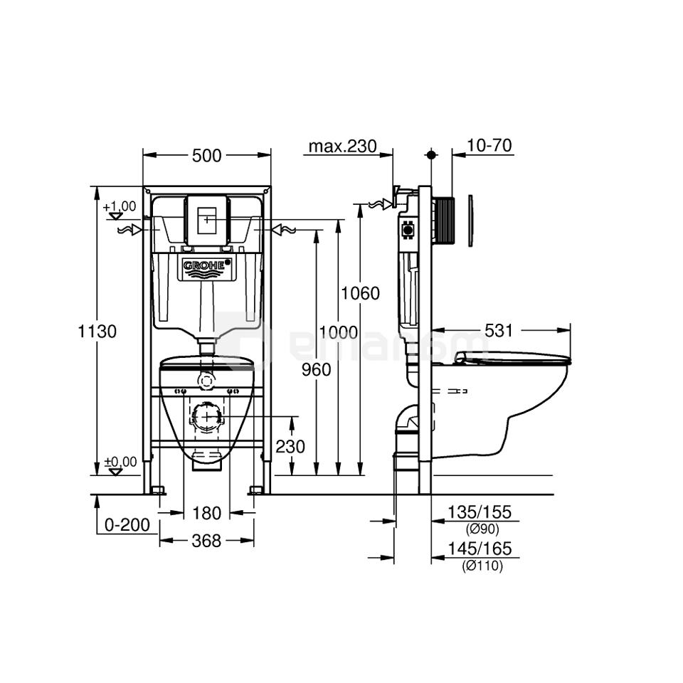 კომპლექტი ინსტალაციის დასაკიდი უნიტაზით Grohe 39586000
