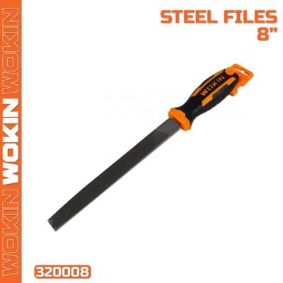 ქლიბი ბრტყელი ზედაპირით Wokin 320008, 8\", Steel Files, Black/Orange