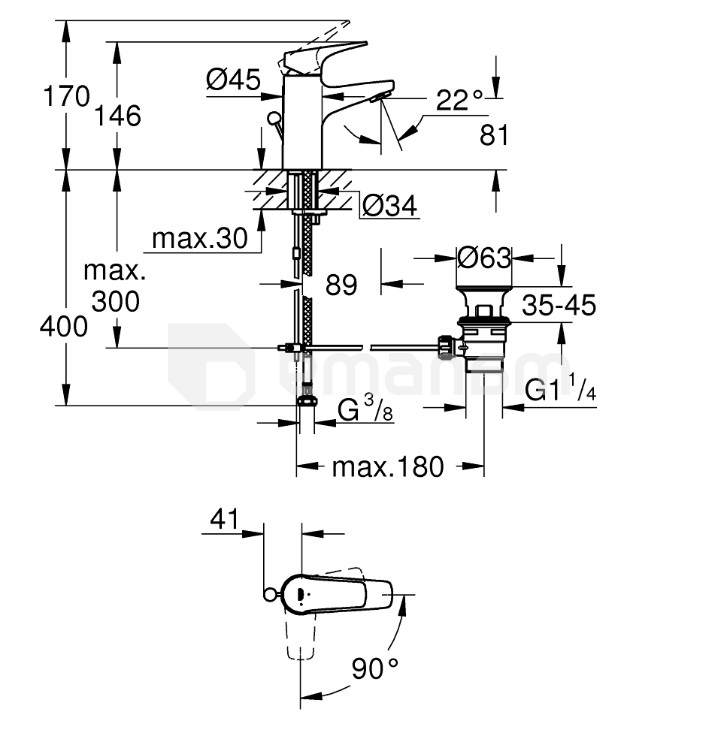 ხელსაბანის ონკანი Grohe Start Flow OHM S 23769000