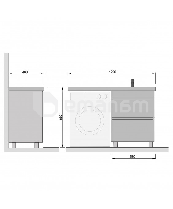 აბაზანის ტუმბო ხელსაბნით მარცხენა WING 60-W L white Rodeo-120 L სარეცხი მანქანისთვის
