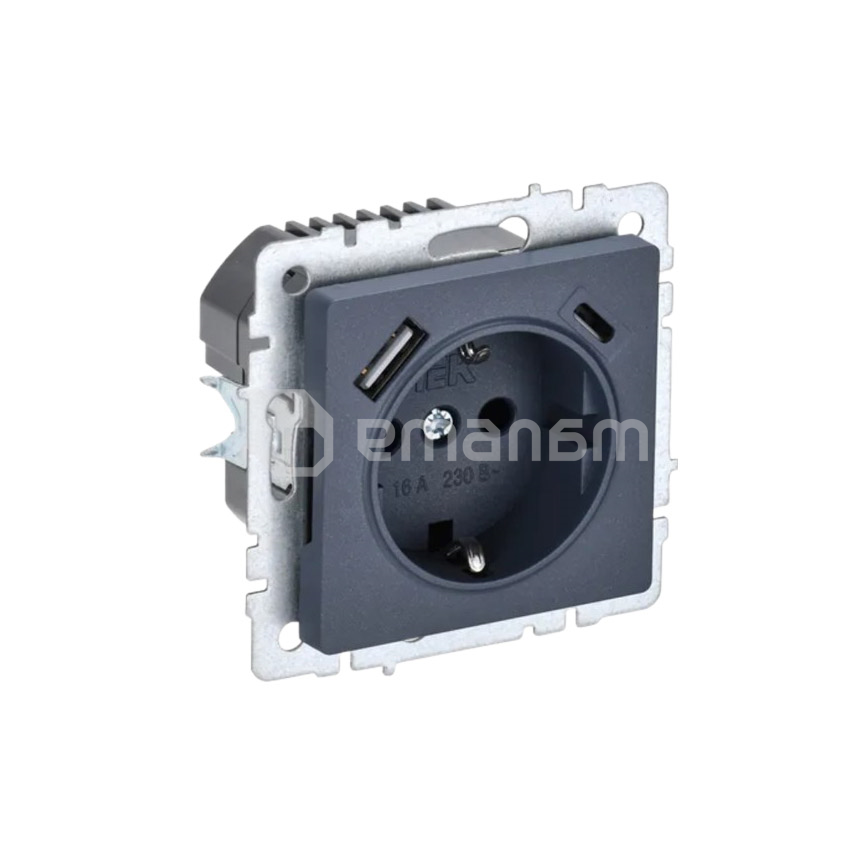 როზეტი IEK BRITE 1 16A USB-A C Ryush11-1-BrM ჩარჩოს გარეშე