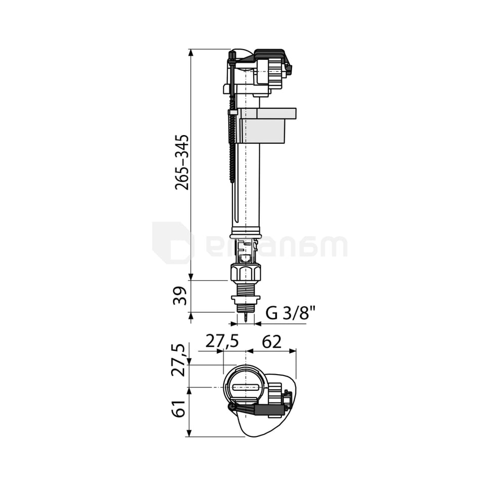 ავზის შესავსები მექანიზმი ქვედა მიწოდება Alca Drain A18-3/8"