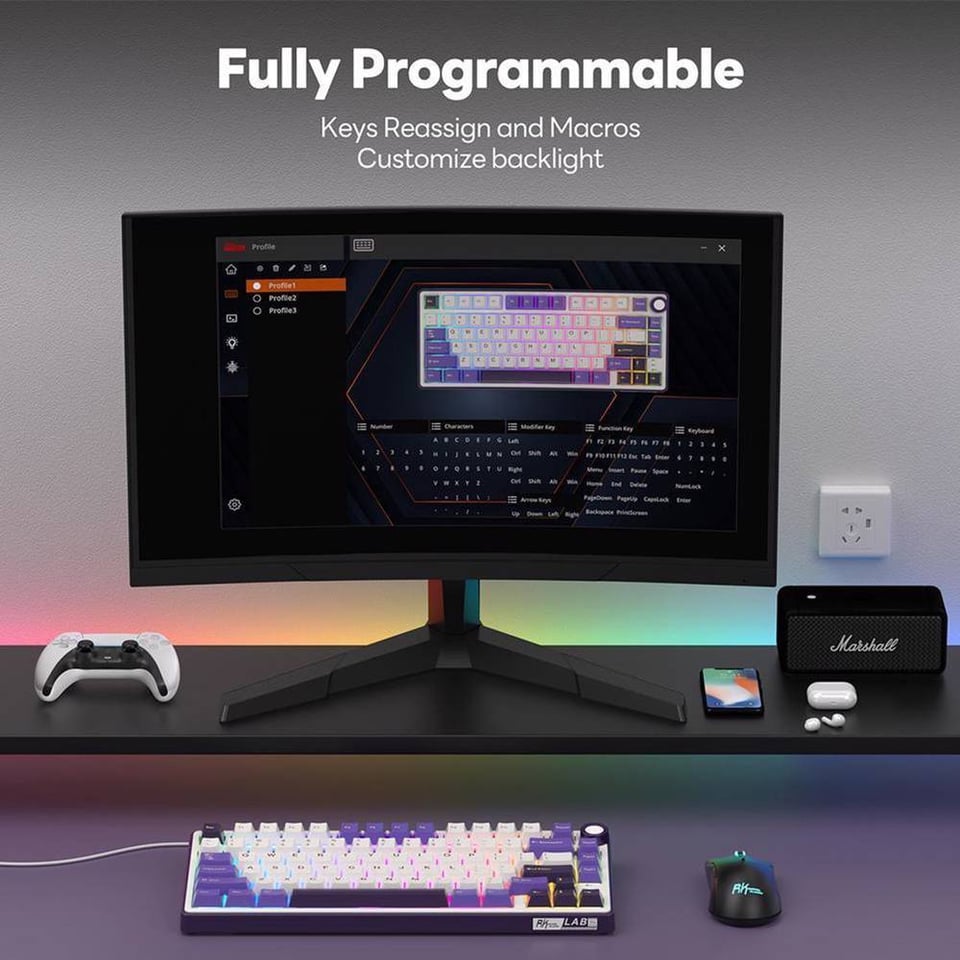 კლავიატურა Royal Kludge RK R75 RGB Mechanical Keyboard, K silver switch, Hot Swappable, Type-C wired, Blackberry