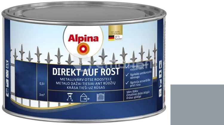 ემალი ანტიკოროზიული Alpina Direkt Auf Rost Matt მოვერცხლისფრო ნაცრისფერი 0.3 ლ