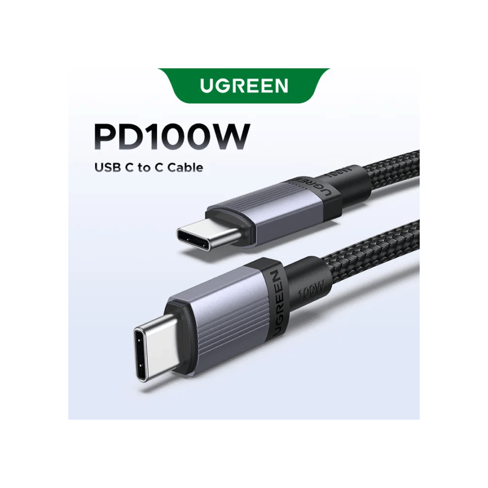 USB კაბელი UGREEN L528 (65832), 100W, Type-C to Type-C Cable, 1m, Grey/Black