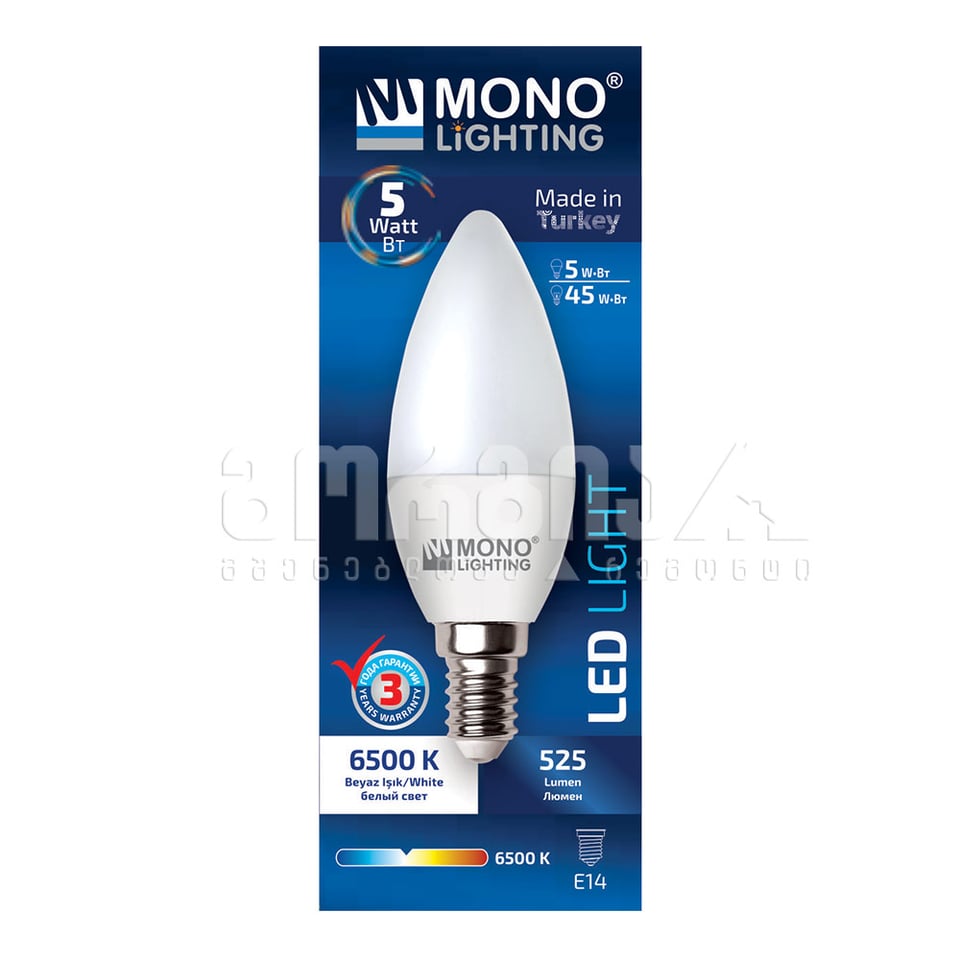 ლედ ნათურა 5W E14 6500K - MONO
