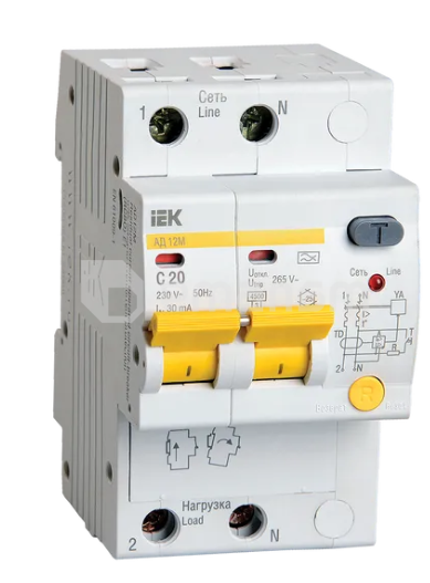 დიფერენციალური ავტომატი AD12M 2R C20 30mA IEK