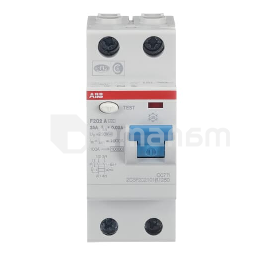 დამცავი გამორთვის მოწყობილობა ABB 230 V AC 25 A 10 kA 30 mA 2 P Type A