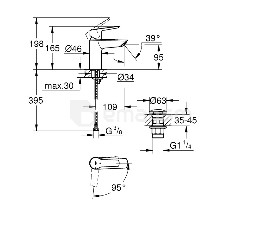ხელსაბანის ონკანი Grohe START OHM S 235512432 შავი