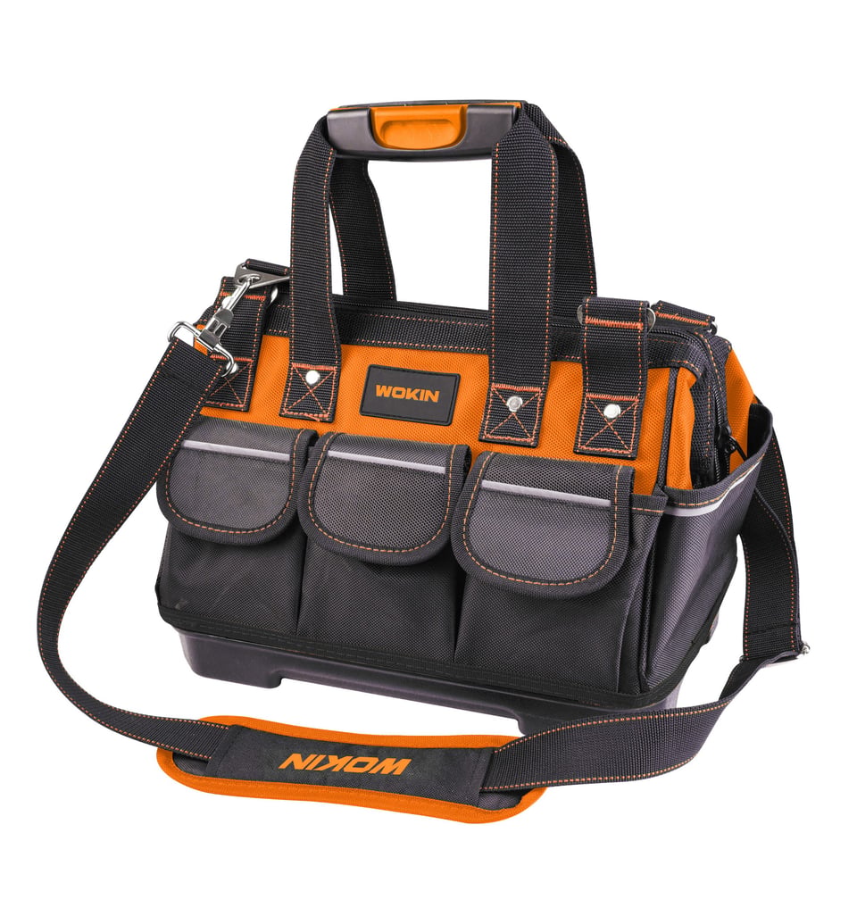 ხელსაწყოების ნაჭრის ჩანთა Wokin 906214, 14\", Tool Bag (INDUSTRIAL), Black/Orange