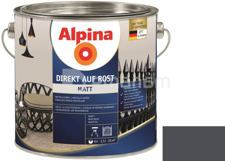 ემალი ანტიკოროზიული Alpina Direkt Auf Rost Matt მონაცრისფერო ანტრაციტი 2.5 ლ