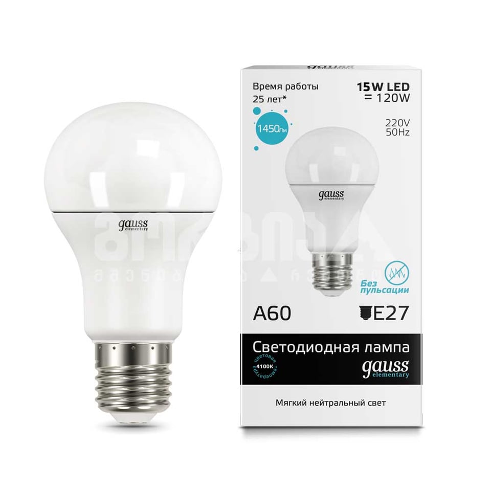 ლედ ნათურა A60 15W E27 4100K gauss el - 23225