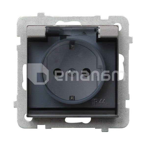 როზეტი დამიწებით და თავსახურით Ospel Sonata GPH-1RS/m/38/d 1განყოფილებიანი IP44 ვერცხლისფერი მქრქალი