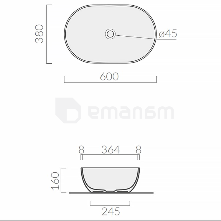 დასადგამი ხელსაბანი GALASSIA Dream matt black 60x38 სმ