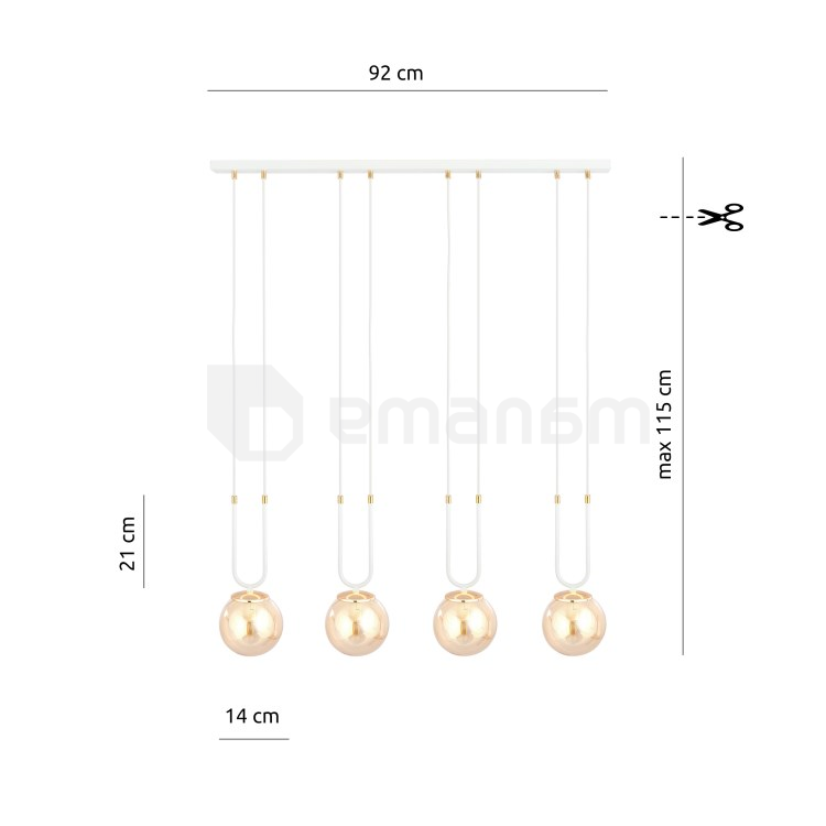 საკიდი EMIBIG GLAM 4 E14 4x MAX 40W WHITE MIODOWY
