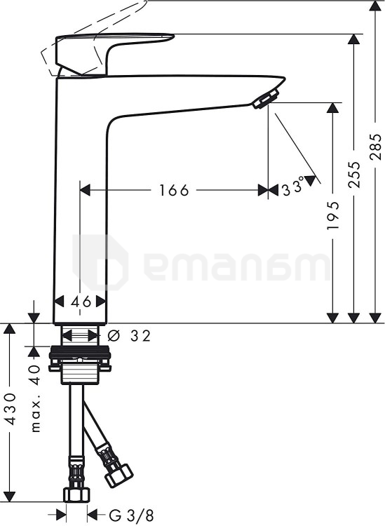 ხელსაბნის შემრევი Hansgrohe MySport XL 71112000