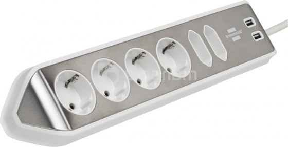 დამაგრძელებელი კუთხე 6 Brennenstuhl 2მ 2 USB ვერცხლისფერი თეთრი