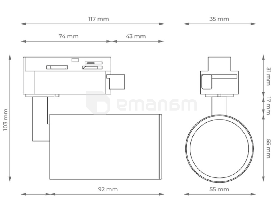 კომპლექტი ტრეკის DPM X-LINE 1m 3 GU10 შავი