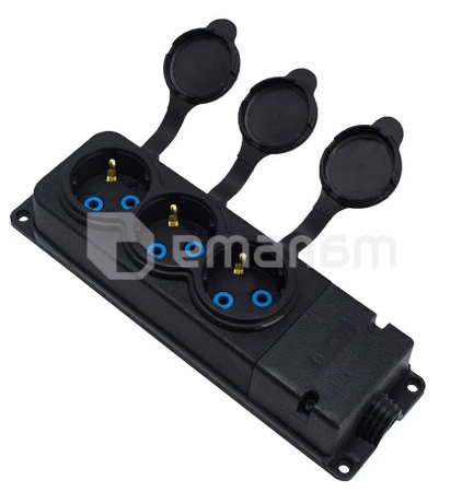 კაუჩუკის სამგანყოფილებიანი ბუდე IP44, 16A, შავი ByLion 3KMP