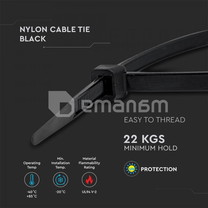 სადენის შესაკრავი V-TAC 4.5 350მმ  100ც შავი 11176