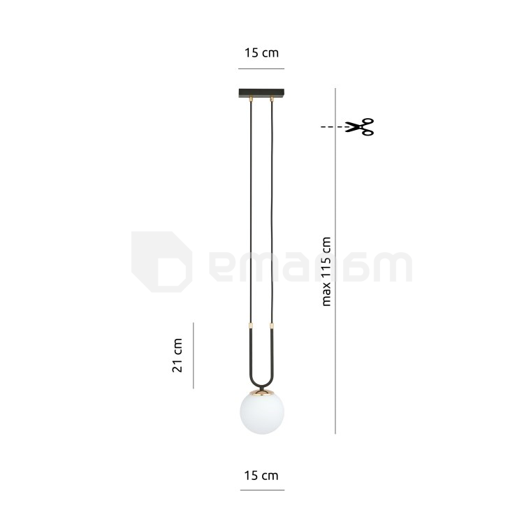 საკიდი EMIBIG GLAM 1 E14 1x MAX 40W BLACK OPAL
