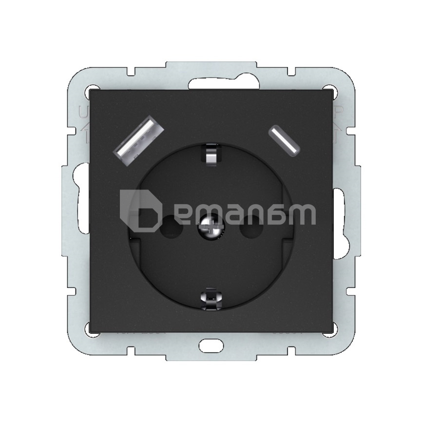 როზეტი VILMA დამიწებით 1 Schuko USB-A Type-C შავი მატოვი QR1000