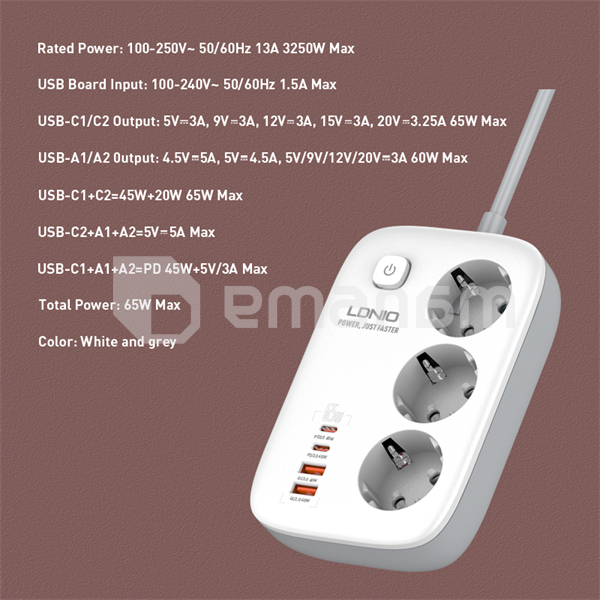 ქსელის ფილტრი LDNIO SE3436 3 2მ 3250W 4 USB