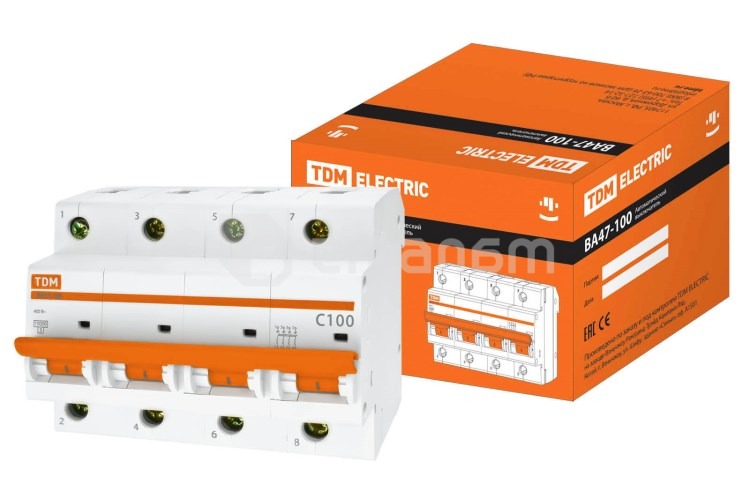 ავტომატური  ამომრთველი TDM 4P 100A 4.5кА С ВА47-29