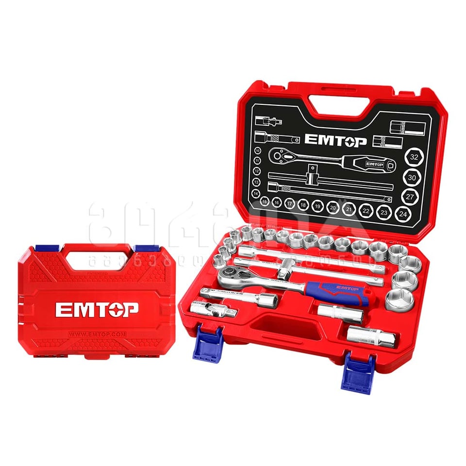 ხრუტუნა ქანჩის და თავაკების ნაკრები 25ც 1/2" Emtop-ESKT12251