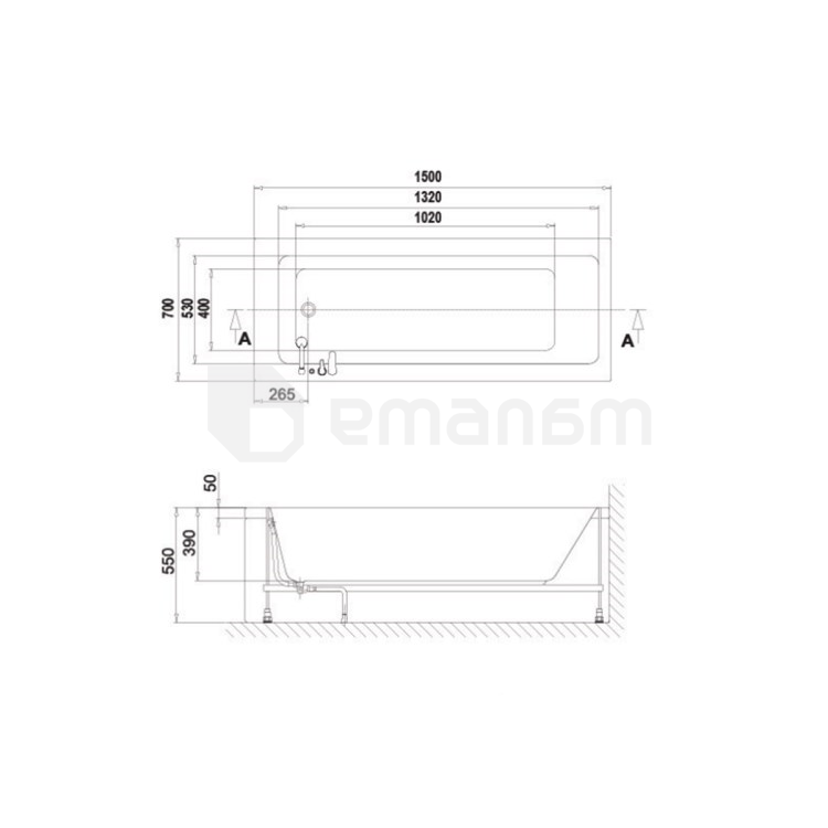 აბაზანა აკრილის SANICA Granada 150x70სმ B+L+FP+SP
