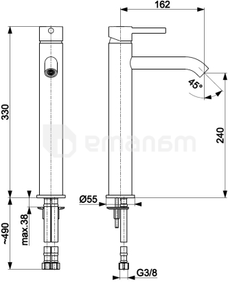 ხელსაბანის ონკანი KFA Moza Gold მაღალი (სიფონით Click-Clack)