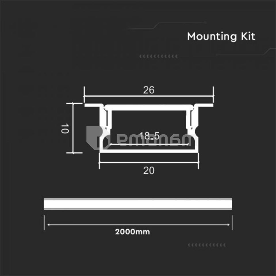 ლედ ლენტის პროფილი V-TAC 2000 20 10 ვერცხლის ფერი 23175