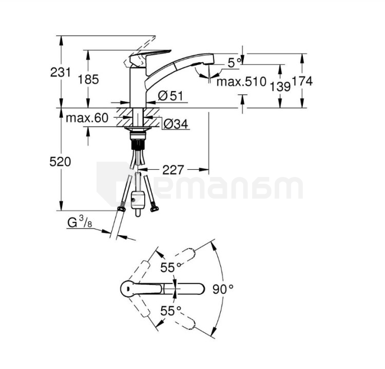 სამზარეულოს ონკანი Grohe Start OHM DUAL SPRAY LOW SPOUT 30307001