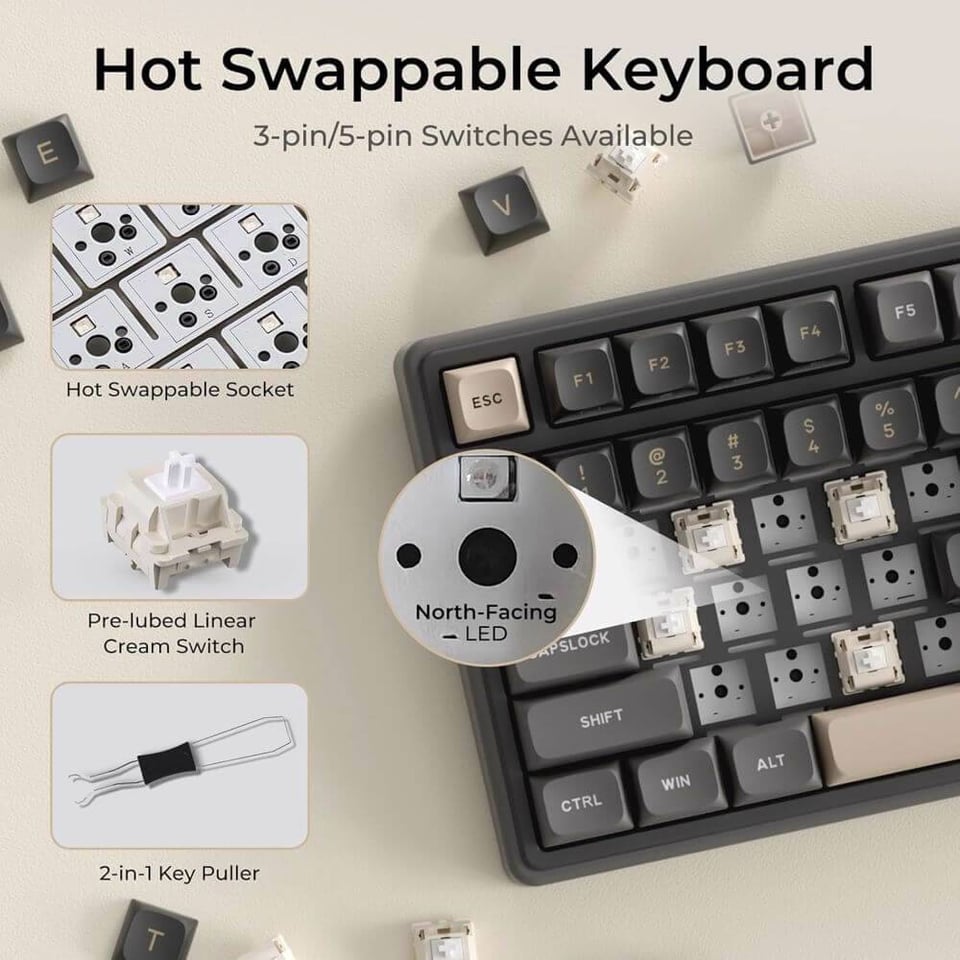 კლავიატურა Royal Kludge RKR98PRO-PT-XW RGB Mechanical Keyboard, Beige Switch, Hot Swappable, Wired, Phantom