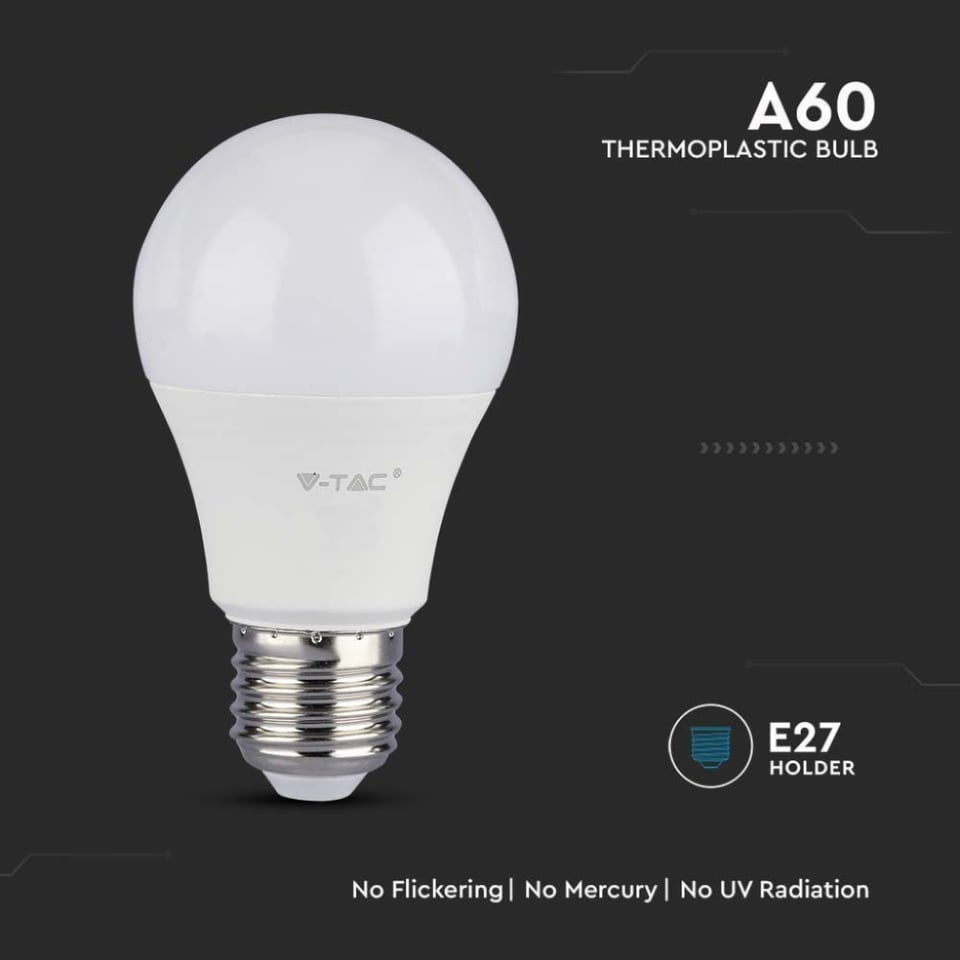 ნათურა LED V-TAC E27 10.5W 217350 A60 3000K