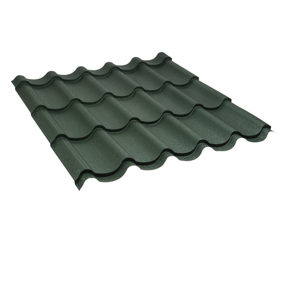 მეტალოკრამიტი ფერადი თუნუქის სახურავი 0.45X1180 ხაოიანი RAL6005 (სამხრეთ კორეა) NOVA