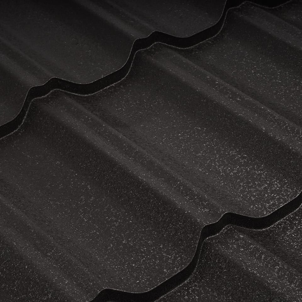 მეტალოკრამიტი ფერადი თუნუქის სახურავი 0.45X1200 ხაოიანი RAL9005 (სამხრეთ კორეა) NOVA