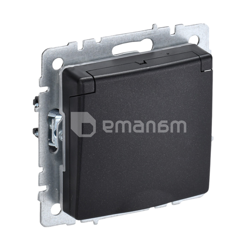 როზეტი IEK BRITE 1 16A დამიწებით PCbsh10-3-44-BrB შავი დახურული