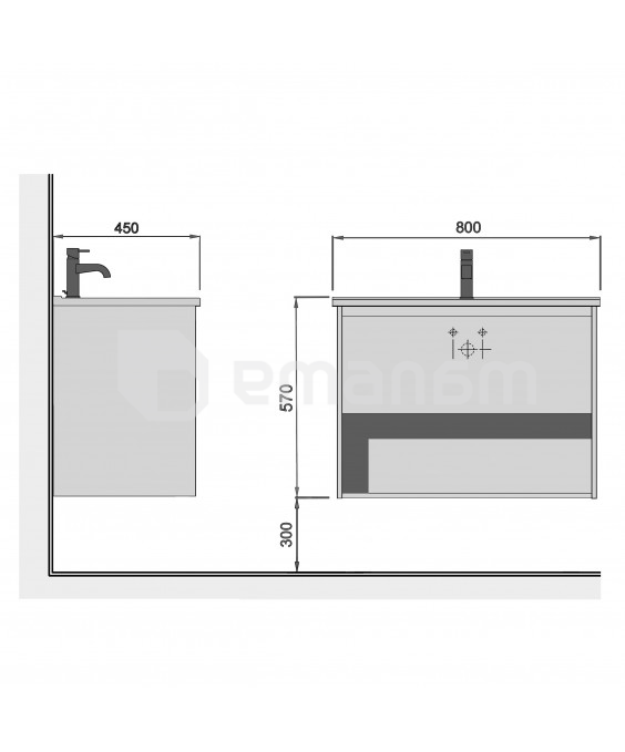 აბაზანის ტუმბო ხელსაბნით Oslo Loft 80-A gray/white SU/Cosmo 80 სმ